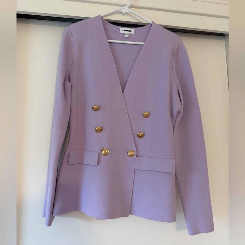 Express Women's Lavender KnitDouble-Breasted Blazer - Size Small